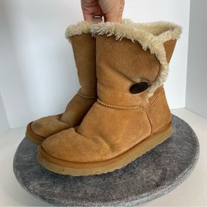 Ugg Bailey Tan Leather Suede Fur Lined Boots 6